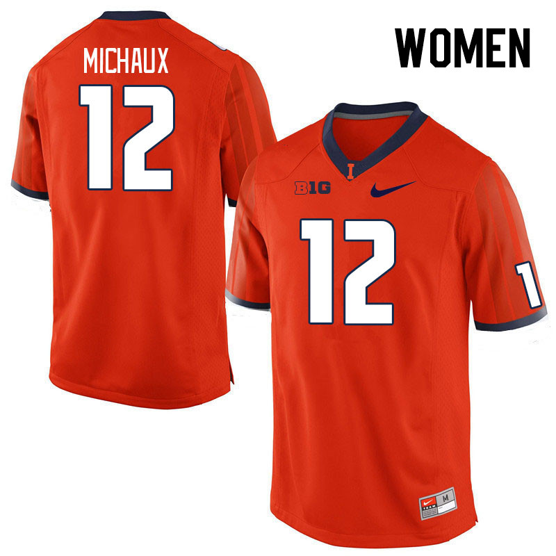 Women #12 Kirkland Michaux Illinois Fighting Illini College Football Jerseys Stitched Sale-Orange